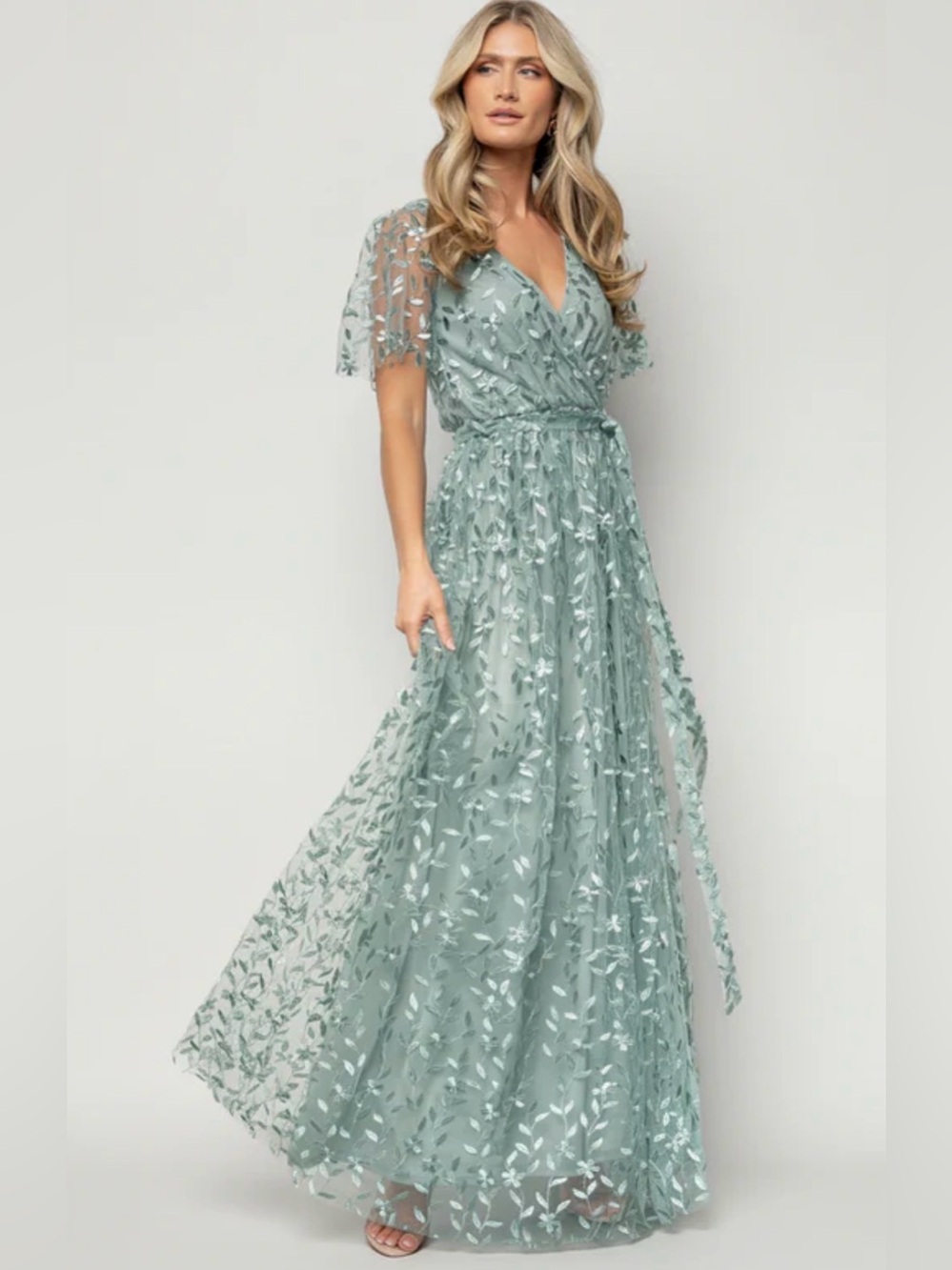 Baltic Born Sage Green Embroidered Maxi Dress